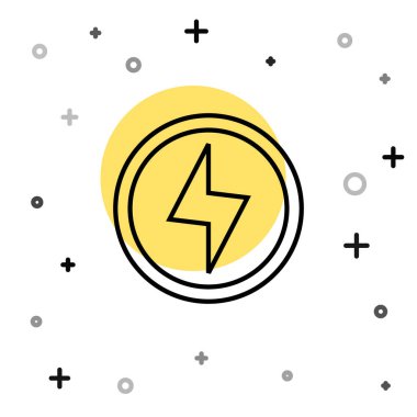 Siyah çizgi Şimşek simgesi beyaz arkaplanda izole edildi. Flaş işareti. Flaş ikonunu yükle. Gök gürültüsü. Yıldırım çarpması. Rastgele dinamik şekiller. Vektör.