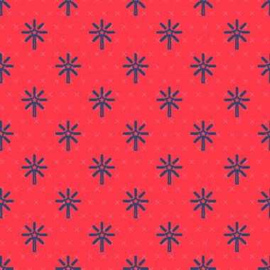 Mavi çizgi Firework simgesi kırmızı arkaplanda izole edilmiş. Eğlence partisi anlayışı. Patlayıcı havai fişek sembolü. Vektör.