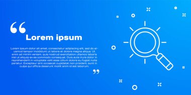 Mavi arka planda beyaz çizgi büyüteç simgesi izole edildi. Arama, odaklanma, yakınlaştırma, iş sembolü. Vektör.