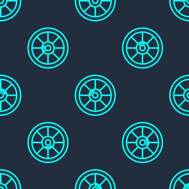 Yeşil çizgi yuvarlak tahta kalkan ikonu mavi arka planda izole edilmiş pürüzsüz desen. Güvenlik, güvenlik, koruma, mahremiyet, koruma kavramı. Vektör.