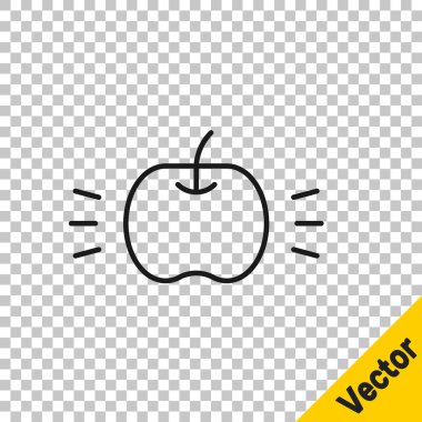 Siyah çizgi Apple simgesi şeffaf arkaplanda izole edildi. Yaprak sembollü meyve. Vektör.