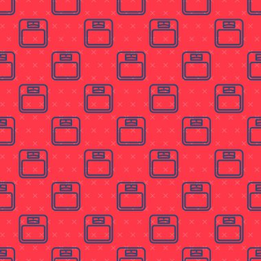 Mavi çizgi banyo ölçekli ikon kırmızı arka planda izole edilmiş pürüzsüz desen. Ağırlık ölçme ekipmanı. Ağırlık ölçeği spor konsepti. Vektör.