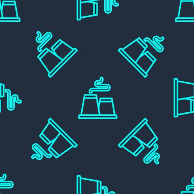 Yeşil Hat Fabrikası simgesi mavi arkaplanda izole edilmiş pürüzsüz desen. Endüstriyel bina. Vektör.