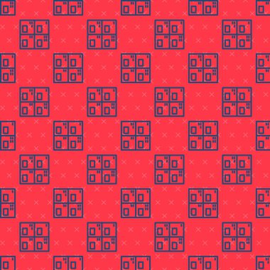 Simge ögelerinin mavi çizgi periyodik tablosu kırmızı arkaplanda izole edilmiş pürüzsüz desen. Vektör.