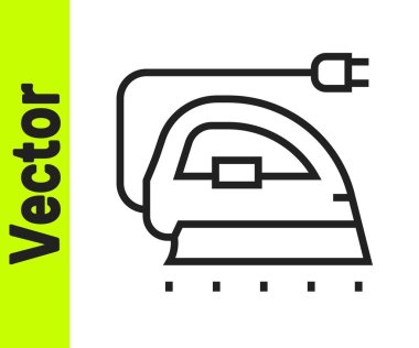 Beyaz arkaplanda siyah çizgi elektrikli demir ikonu izole edildi. Buhar ütüsü. Vektör.