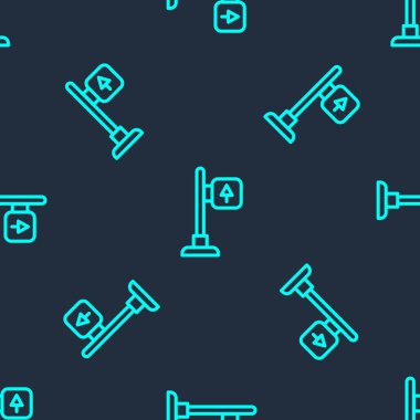 Yeşil Hat Trafik İşareti. İşaret direği simgesi mavi arkaplanda izole edilmiş kusursuz desen. İşaretçi sembolü. Sokak bilgi tabelası. Yön tabelası. Vektör.