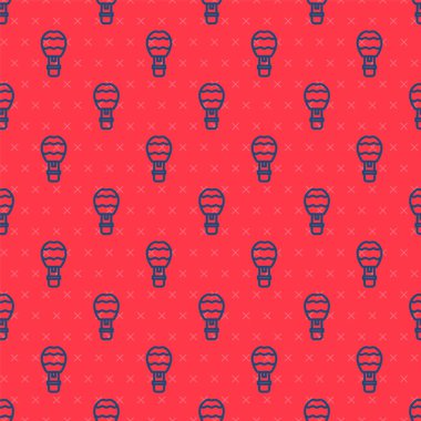 Mavi çizgi Sıcak hava balonu ikonu kırmızı arka planda izole edilmiş pürüzsüz desen. Seyahat için hava taşımacılığı. Vektör.