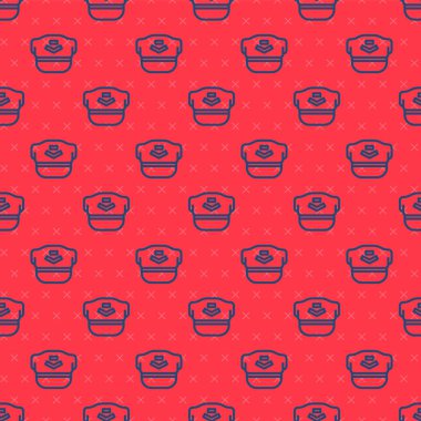 Mavi çizgi pilotu şapkası simgesi kırmızı arkaplanda izole edilmiş. Vektör.