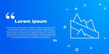 Beyaz çizgi dağ iniş simgesi mavi arkaplanda izole edildi. Zaferin ya da başarının sembolü. Vektör.