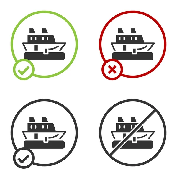 Czarny Statek Wycieczkowy Ikona Izolowane Białym Tle Turystyka Turystyczna Transport — Wektor stockowy