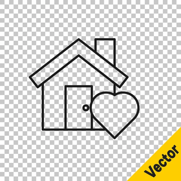 Zwarte Lijn Huis Met Hartvorm Pictogram Geïsoleerd Transparante Achtergrond Liefde — Stockvector