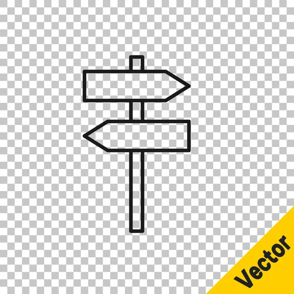 Zwarte Lijn Verkeerstekens Wegwijzerpictogram Geïsoleerd Transparante Achtergrond Pointer Symbool Straat — Stockvector