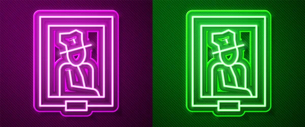 Glowing Neon Line Portrait Picture Museum Icon Isolated Purple Green — Stock Vector