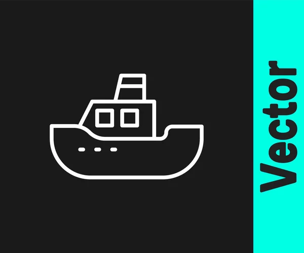 Línea Blanca Icono Barco Juguete Aislado Sobre Fondo Negro Vector — Vector de stock