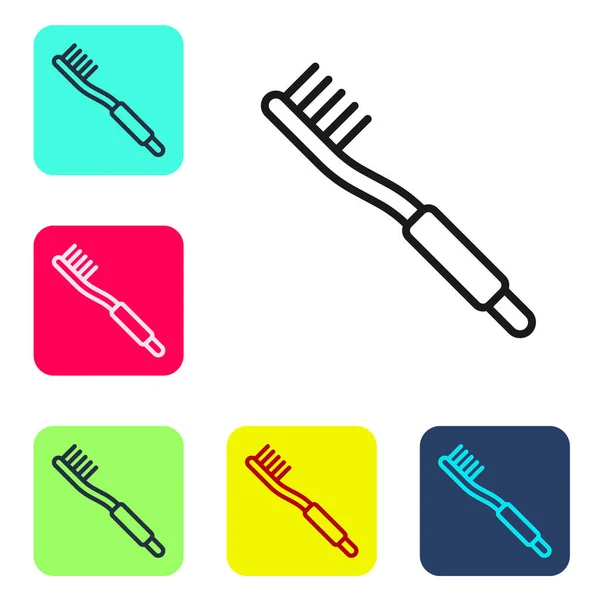 Black Line Toothbrush Icon Isolated White Background Set Icons Color — Stock Vector