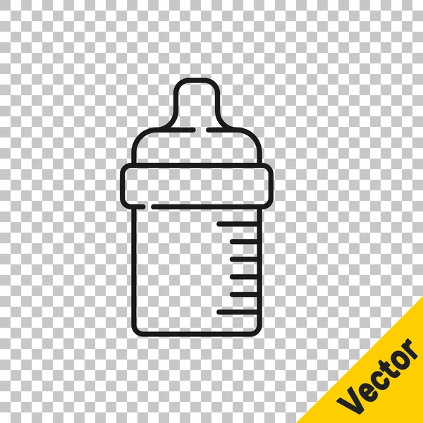 黑线婴儿瓶子图标孤立在透明的背景 喂瓶子图标 奶瓶标志 — 图库矢量图片