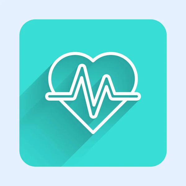 White Line Heart Rate Icon Isolated Long Shadow Heartbeat Sign — Stock Vector