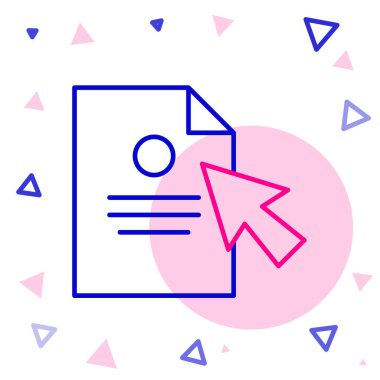 Satır Belgesi ve imleç simgesi beyaz arkaplanda izole edildi. Dosya simgesi. Kontrol listesi simgesi. İş konsepti. Renkli taslak konsepti. Vektör İllüstrasyonu.