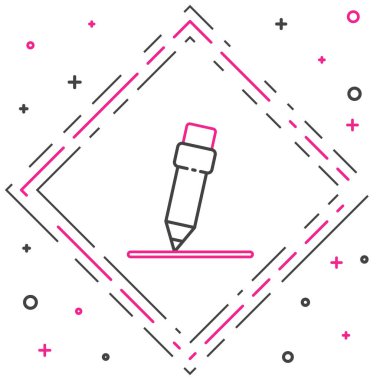 Silgi simgesine sahip satır kalem beyaz arkaplanda izole edildi. Çizim ve eğitim araçları. Okul sembolü. Renkli taslak konsepti. Vektör İllüstrasyonu.