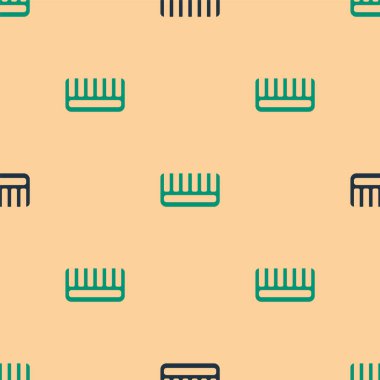 Yeşil ve siyah saç fırçası ikonu bej arka planda izole edilmiş pürüzsüz desen. Taraklı saç işareti. Berber sembolü. Vektör.