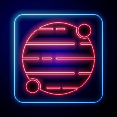 Parlayan neon gezegen simgesi mavi arkaplanda izole edildi. Vektör.