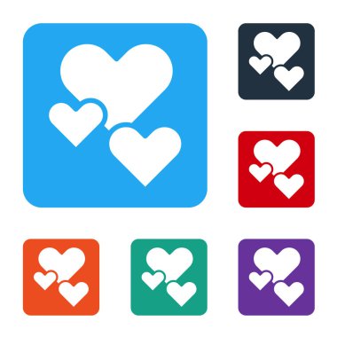 Beyaz Kalp simgesi beyaz arkaplanda izole edildi. Romantik sembol, bağlanma, tutku ve düğün. Sevgililer Günü sembolü. Renkli kare düğmelerle simgeleri ayarla. Vektör.