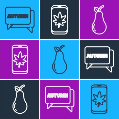 Konuşma baloncuğunu metin sonbaharıyla, Armut ve Yaprak 'ı cep telefonu simgesiyle ayarla. Vektör.