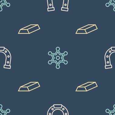 At nalı, altın külçeleri ve Hexagram Şerifi 'nin hatları kusursuz. Vektör.