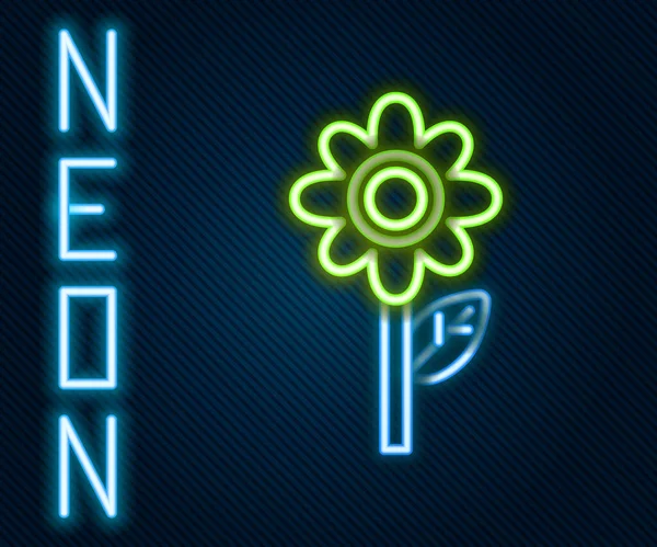 Zářící Neonová Čára Květinová Ikona Izolovaná Černém Pozadí Barevný Koncept — Stockový vektor