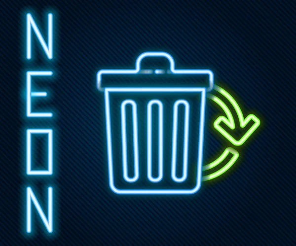 Gloeiende Neon Lijn Prullenbak Met Recycle Symbool Pictogram Geïsoleerd Zwarte — Stockvector