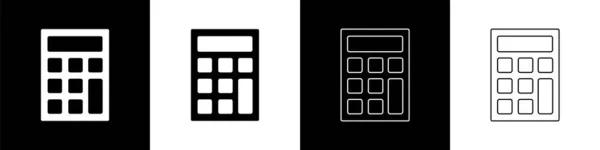 Définir Icône Calculatrice Isolée Sur Fond Noir Blanc Symbole Comptable — Image vectorielle