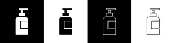 Set Bouteille Icône Shampooing Isolé Sur Fond Noir Blanc Vecteur — Image vectorielle