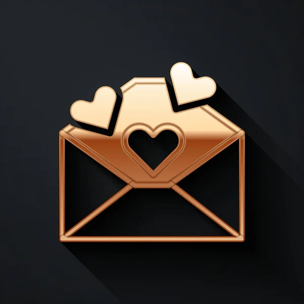 Gold Envelope Valentine Heart Icon Isolated Black Background Message Love — Stock Vector