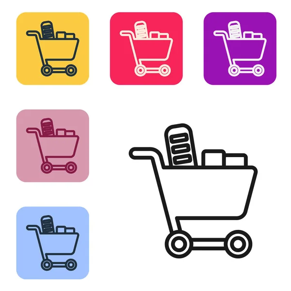 Black Line Shopping Cart Food Icon Isolated White Background Food — Stock Vector