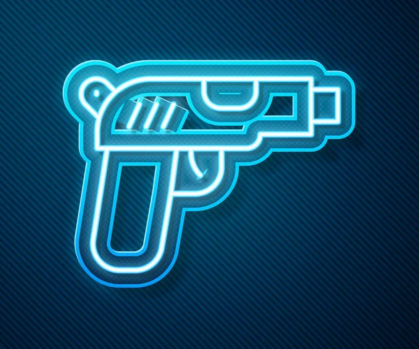 Zářící Neonová Čára Pistole Nebo Zbraň Ikona Izolované Modrém Pozadí — Stockový vektor