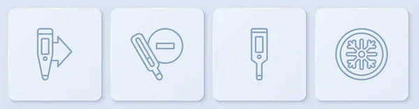 设定线数码温度计 医疗及雪片 白色正方形按钮 — 图库矢量图片
