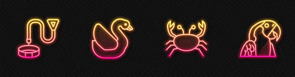 Yengeç Yaka Kartı Kuğu Kuşu Papağan Parlayan Neon Ikonu Vektör — Stok Vektör