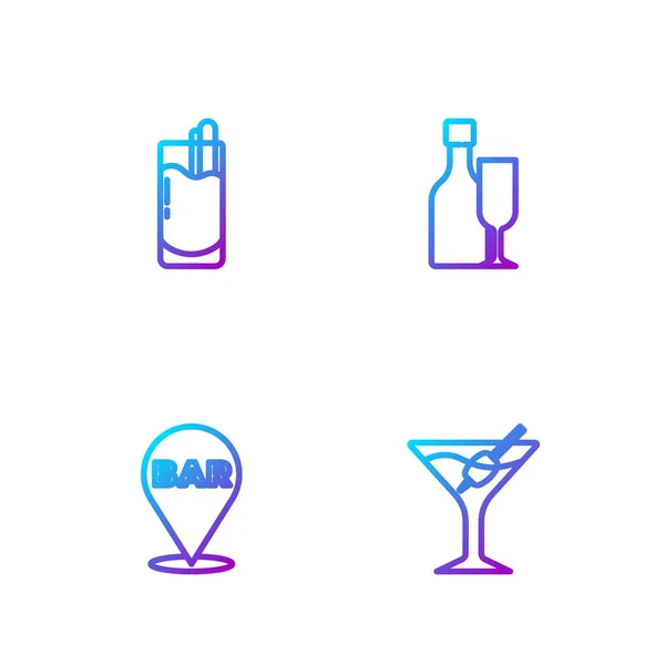 Встановіть Лінію Склянки Martini Місце Розташування Алкоголю Пляшку Коктейлем Bloody — стоковий вектор