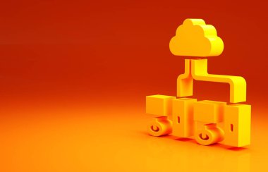 Sarı Bilgisayar ağı simgesi turuncu arkaplanda izole edildi. Laptop ağı. İnternet bağlantısı. Minimalizm kavramı. 3d illüstrasyon 3B canlandırma