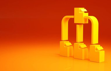 Sarı Dizin ağaç simgesi turuncu arkaplanda izole edildi. Bilgisayar ağı dosya dizini yapı akış şeması. Minimalizm kavramı. 3d illüstrasyon 3B canlandırma