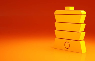 Sarı Yavaş Düdüklü tencere simgesi turuncu arkaplanda izole edildi. Elektrikli tava. Minimalizm kavramı. 3d illüstrasyon 3B canlandırma