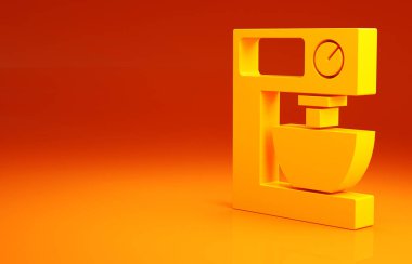Sarı Elektrik karıştırıcı simgesi turuncu arka planda izole edildi. Mutfak blenderi. Minimalizm kavramı. 3d illüstrasyon 3B canlandırma