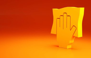 Sarı Temizleme servisi simgesi turuncu arka planda izole edildi. Lateks el koruması işareti. Ev işi temizlik ekipmanları sembolü. Minimalizm kavramı. 3d illüstrasyon 3B canlandırma