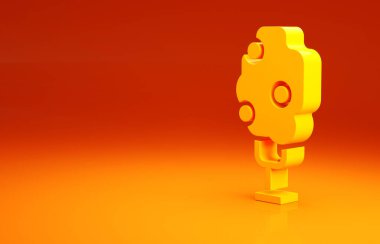 Turuncu arka planda elma ikonu olan sarı ağaç. Tarım fabrikası. Organik tarım ürünü. Bahçe teması. Minimalizm kavramı. 3d illüstrasyon 3B canlandırma