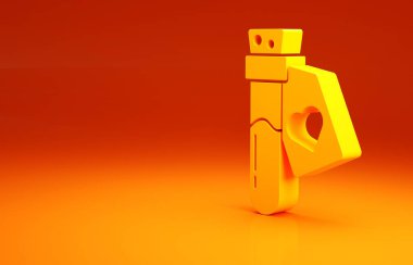 Sarı Şişe, turuncu arka planda izole edilmiş aşk iksiri ikonu. Sevgililer Günü sembolü. Minimalizm kavramı. 3d illüstrasyon 3B canlandırma