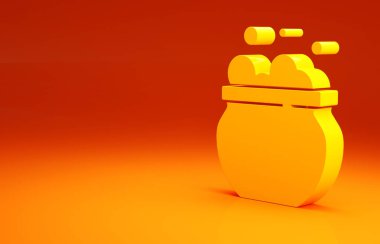 Sarı Cadı Kazanı ikonu turuncu arka planda izole edilmiş. Mutlu Cadılar Bayramı Partisi. Minimalizm kavramı. 3d illüstrasyon 3B canlandırma