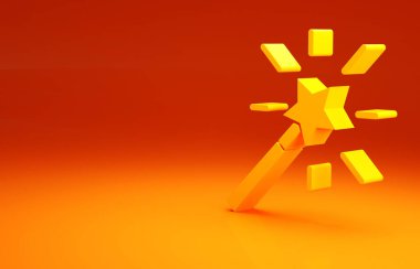 Sarı Sihirli çubuk ikonu turuncu arka planda izole edildi. Yıldız şeklinde sihirli aksesuar. Sihirli güç. Minimalizm kavramı. 3d illüstrasyon 3B canlandırma