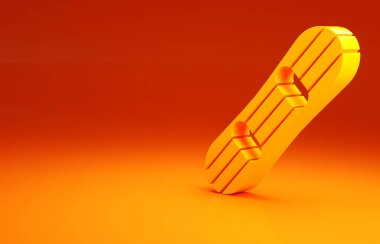 Sarı Snowboard simgesi turuncu arkaplanda izole edildi. Snowboard tahtası ikonu. Olağanüstü bir spor. Spor malzemeleri. Minimalizm kavramı. 3d illüstrasyon 3B canlandırma