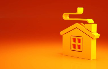 Sarı Mutlu Noeller evi ikonu turuncu arka planda izole edilmiş. Ev sembolü. Minimalizm kavramı. 3d illüstrasyon 3B canlandırma