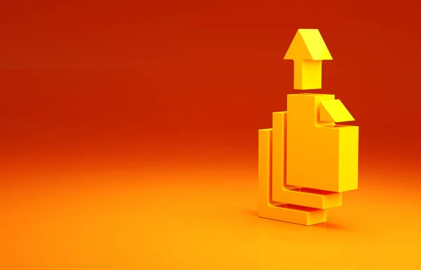 Желтый значок экспорта данных выделен на оранжевом фоне. Концепция минимализма. 3D-рендеринг — стоковое фото